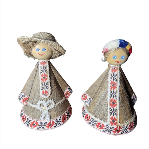 Russian Other - Handcrafted Straw Doll Set with Red and Blue Accents